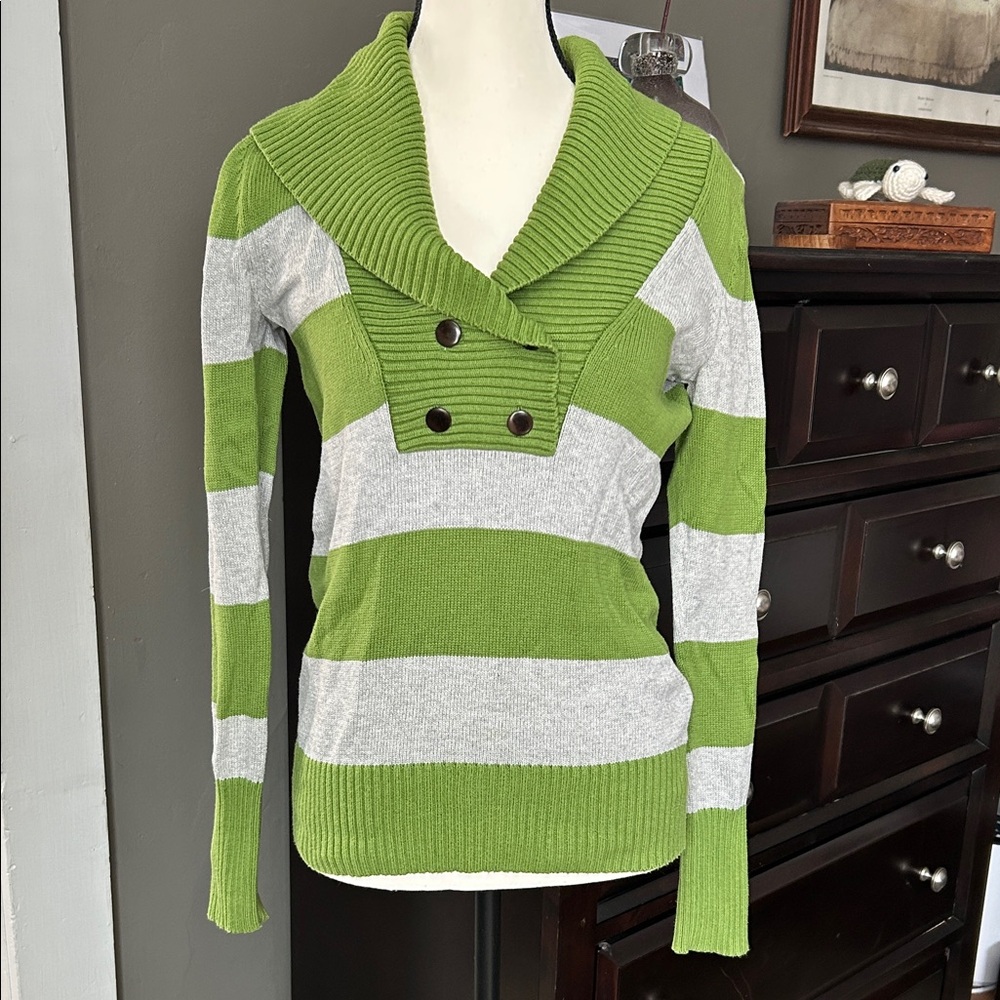 Banana Republic Green and Gray Cowl Neck Sweater